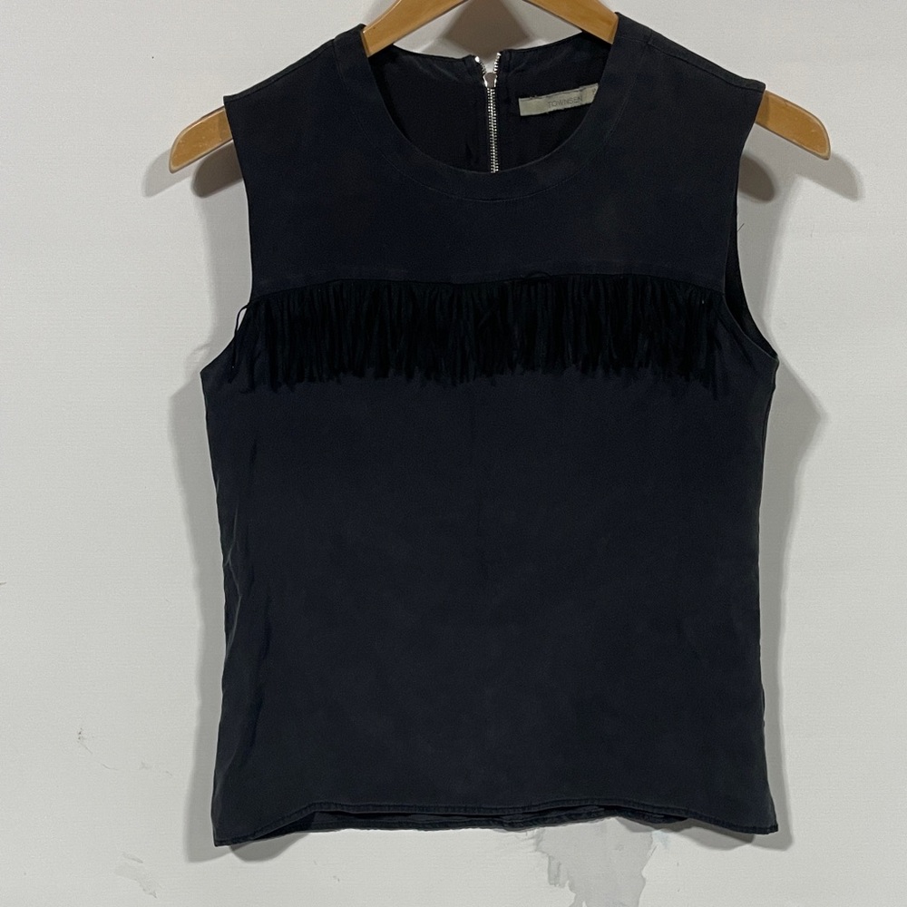 TOWNSEN 100% silk Black Sleeveless Fringe Top